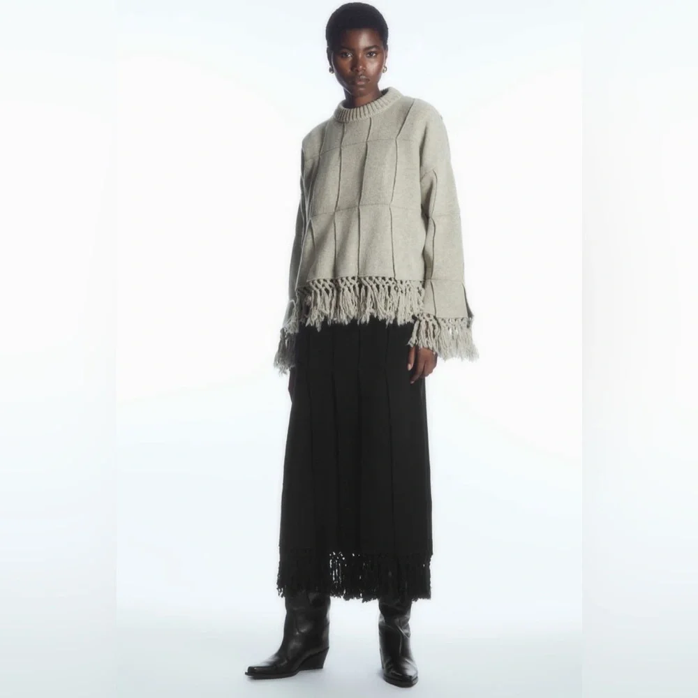 COS Fringed Panelled Wool Midi Dress black tassel knit  designer minimal sweater - Picture 9 of 15